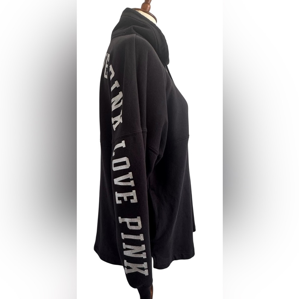 PINK Victoria's Secret Black Varsity Cowl Oversized Logo Sweatshirt Size Medium - Picture 2 of 9